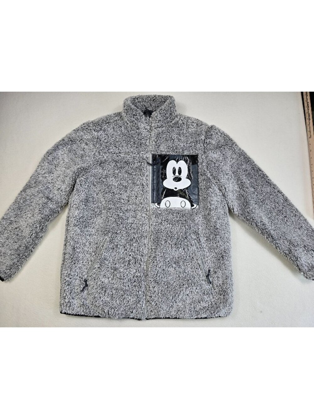 Disney Mickey Mouse Fleece Jacket Adults L Gray Full Zip